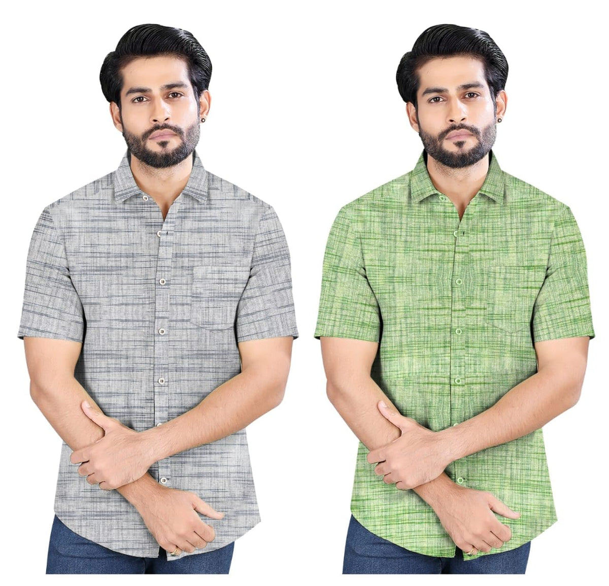 Men’s Pure Khadi Cotton Half Sleeve Shirt – Lightweight Summer Casual & Office Wear | Soft Breathable Fabric | Multiple Colors & Sizes 2XL GREY GREEN