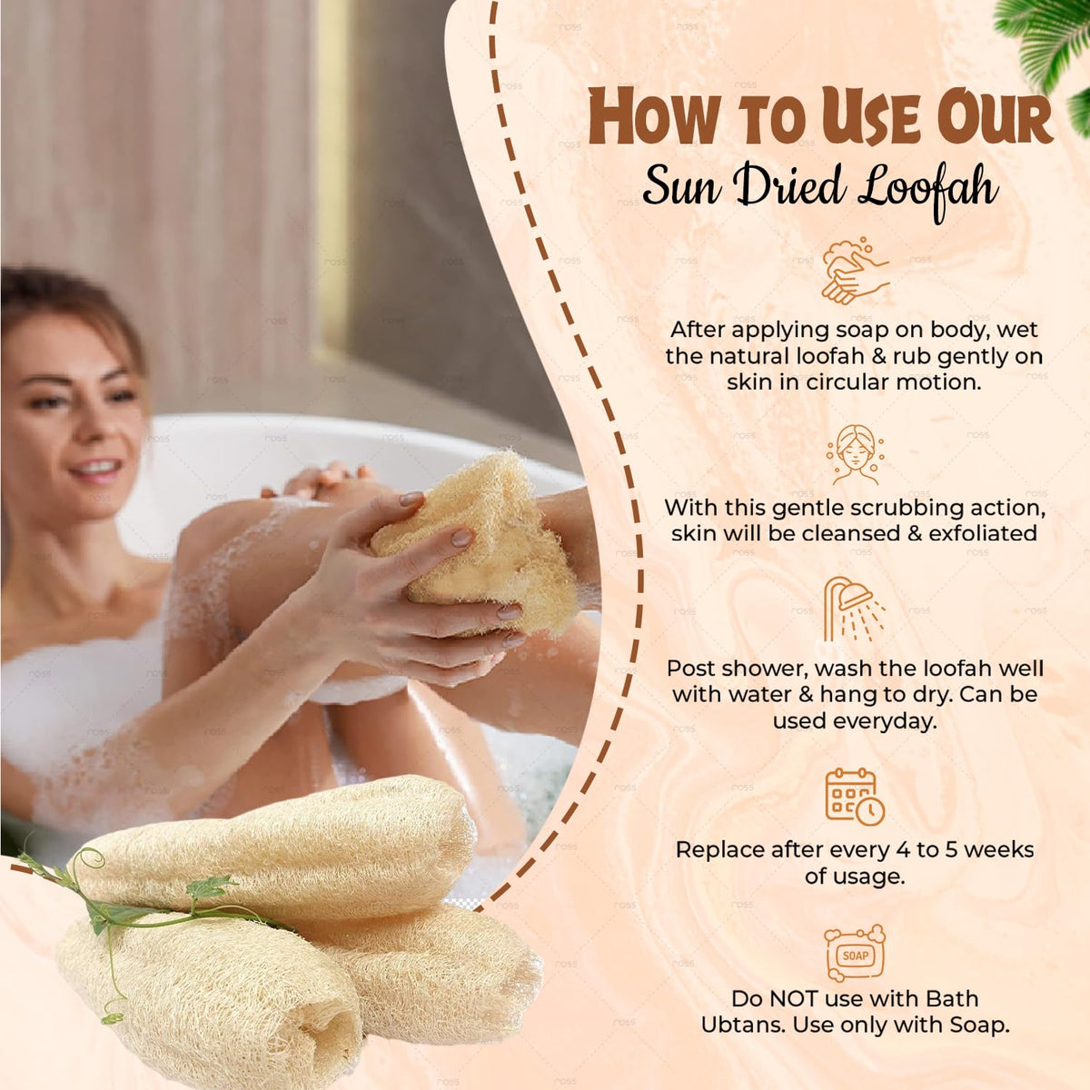 Ross Natural Sun-Dried Loofah | Organic Exfoliating Bath Sponge & Scrubber for Men & Women | Deep Cleansing Luffa for Shower, Skincare & Body Care | Eco-Friendl