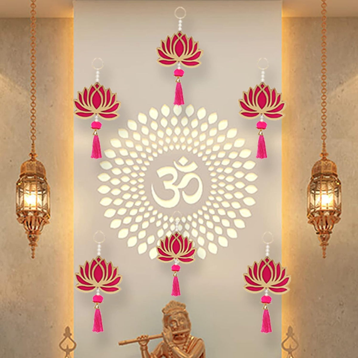 Smizzy Varamahalaxmi Lotus Hanging Decoration Items for Home |Navratri Ganpati Diwali Floral Wall Hanging |Temple Decor Mandir Pooja Room Back Dropper Showpiece