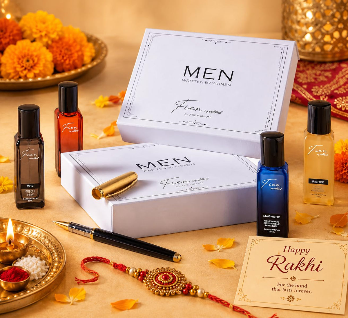 FIEN by mCaffeine Perfume Men Written By Women | Rakhi , Birthday & Special occassions Gift Kit Set for Men | 12 Hrs Long Lasting Eau De Parfum with 007, Fierce