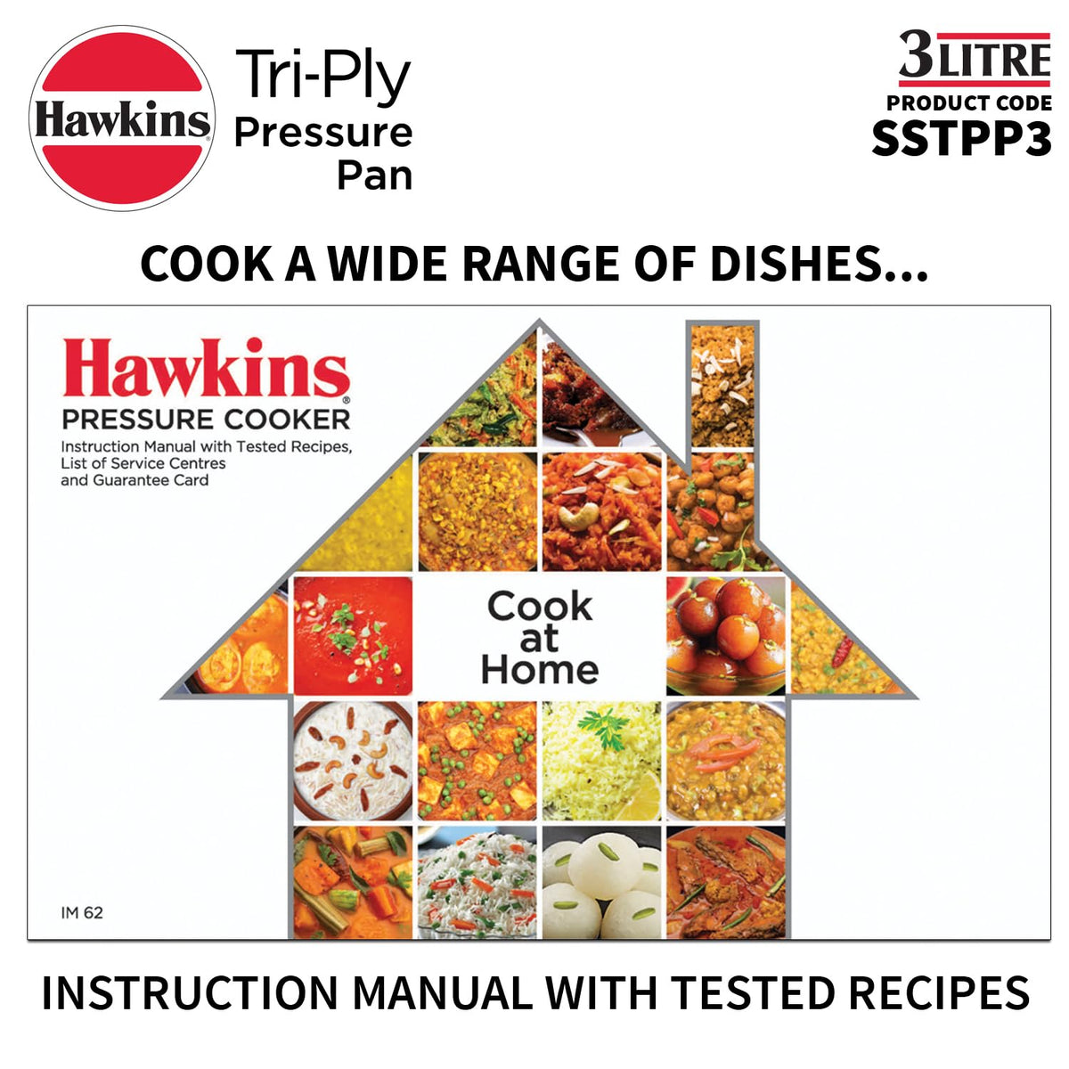 Hawkins 3 Litre Tri-Ply Pressure Cooker cum Pan, Triply Stainless Steel Inner Lid Cooker, Pan, Silver (SSTPP3) 3 Litres