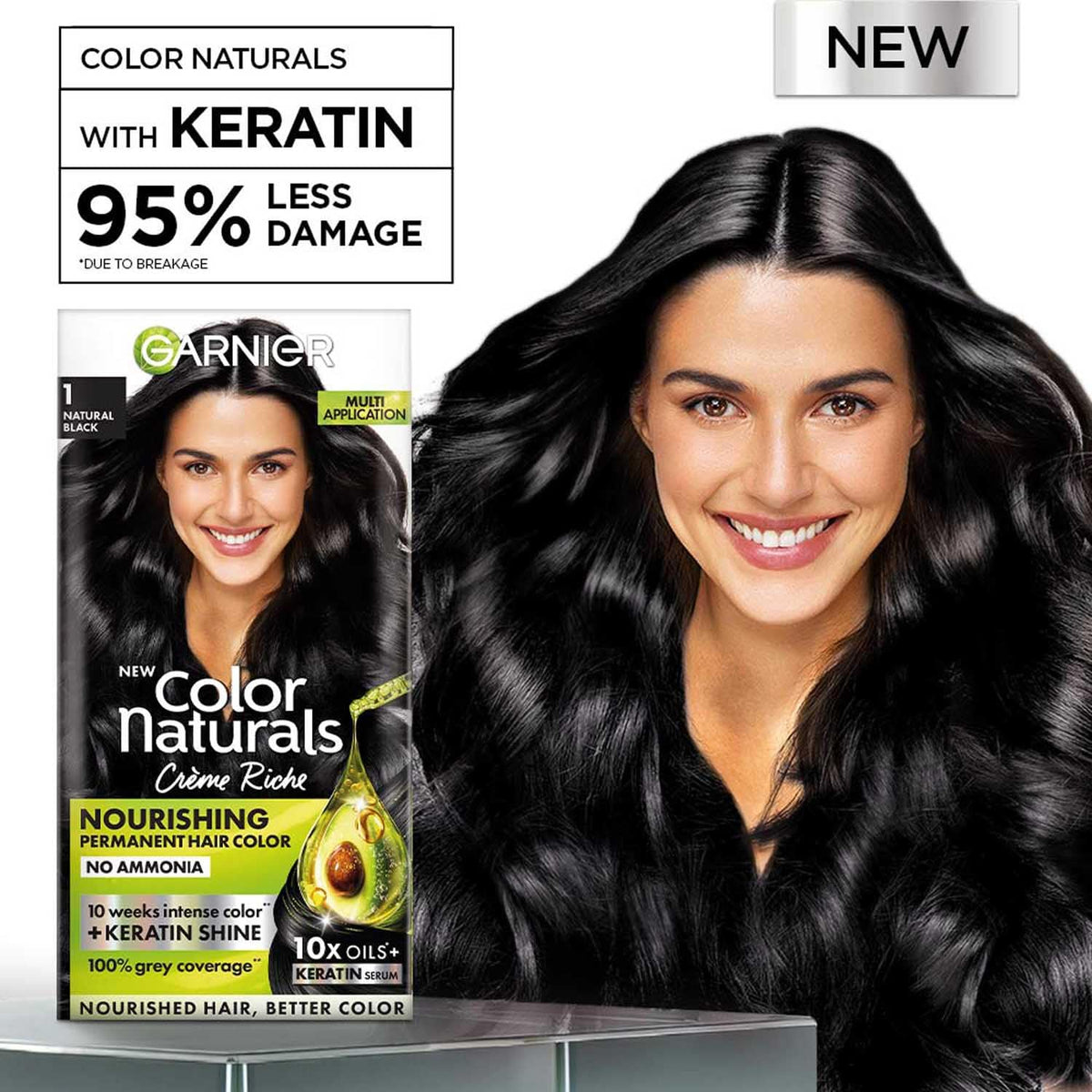 New Garnier Color Naturals with Keratin Shade 3 Darkest Brown SHADE 3, DARKEST BROWN (Pack of 1)
