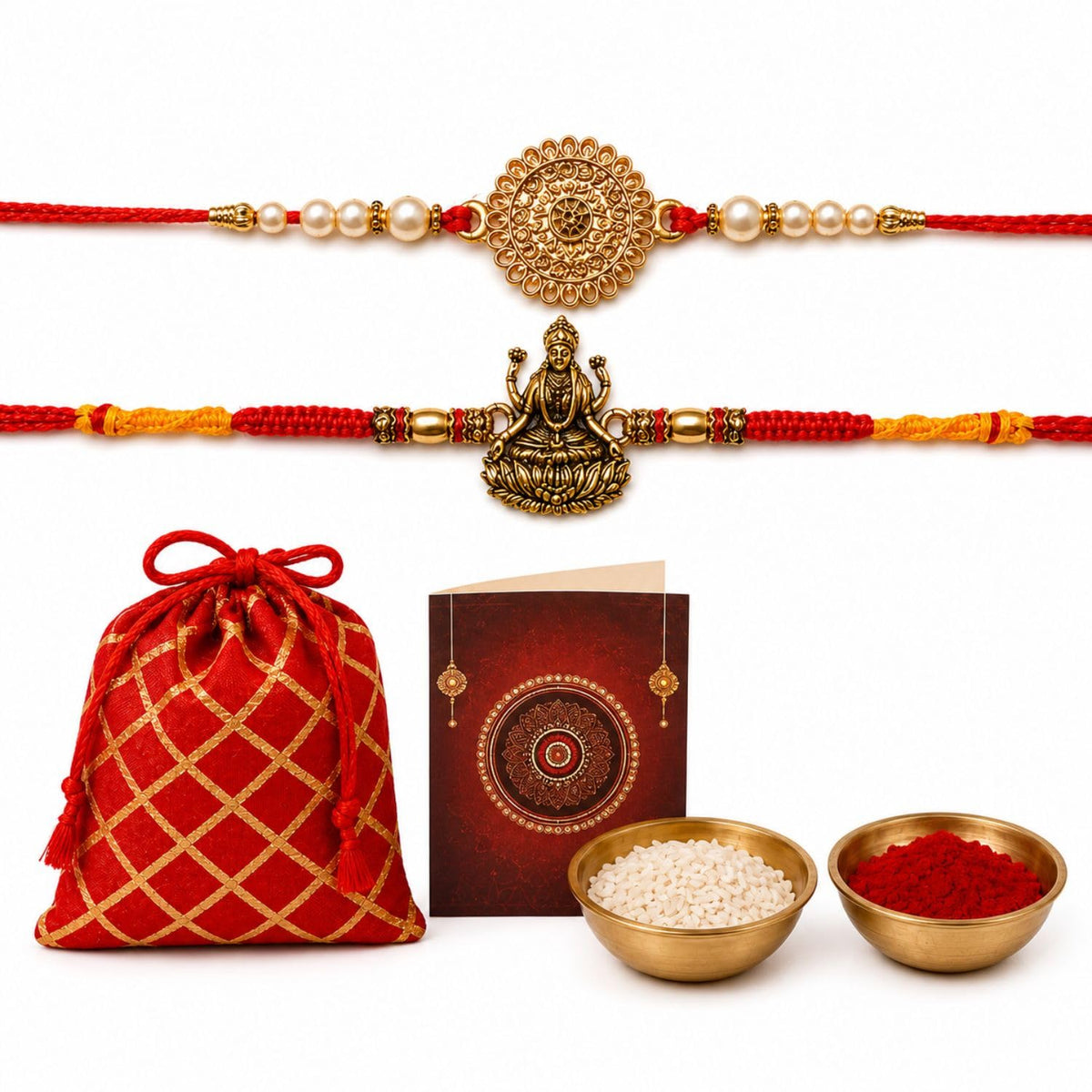 Kalakriti Premium Couple Rakhi Set for Bhaiya Bhabhi – Traditional Lumba Rakhi for Raksha Bandhan Laxmi