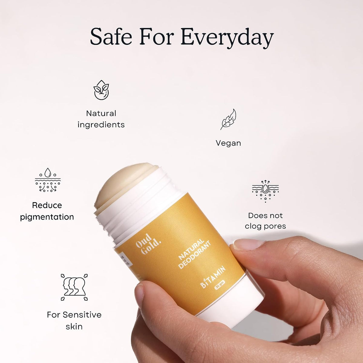 Bitamin Natural Deodorant Roll On for Men & Women | 5% Vitamin C | 8 Hour Odour Control & Underarm Brightening | 0% Aluminium, Alcohol, Parabens & Triclosan | O