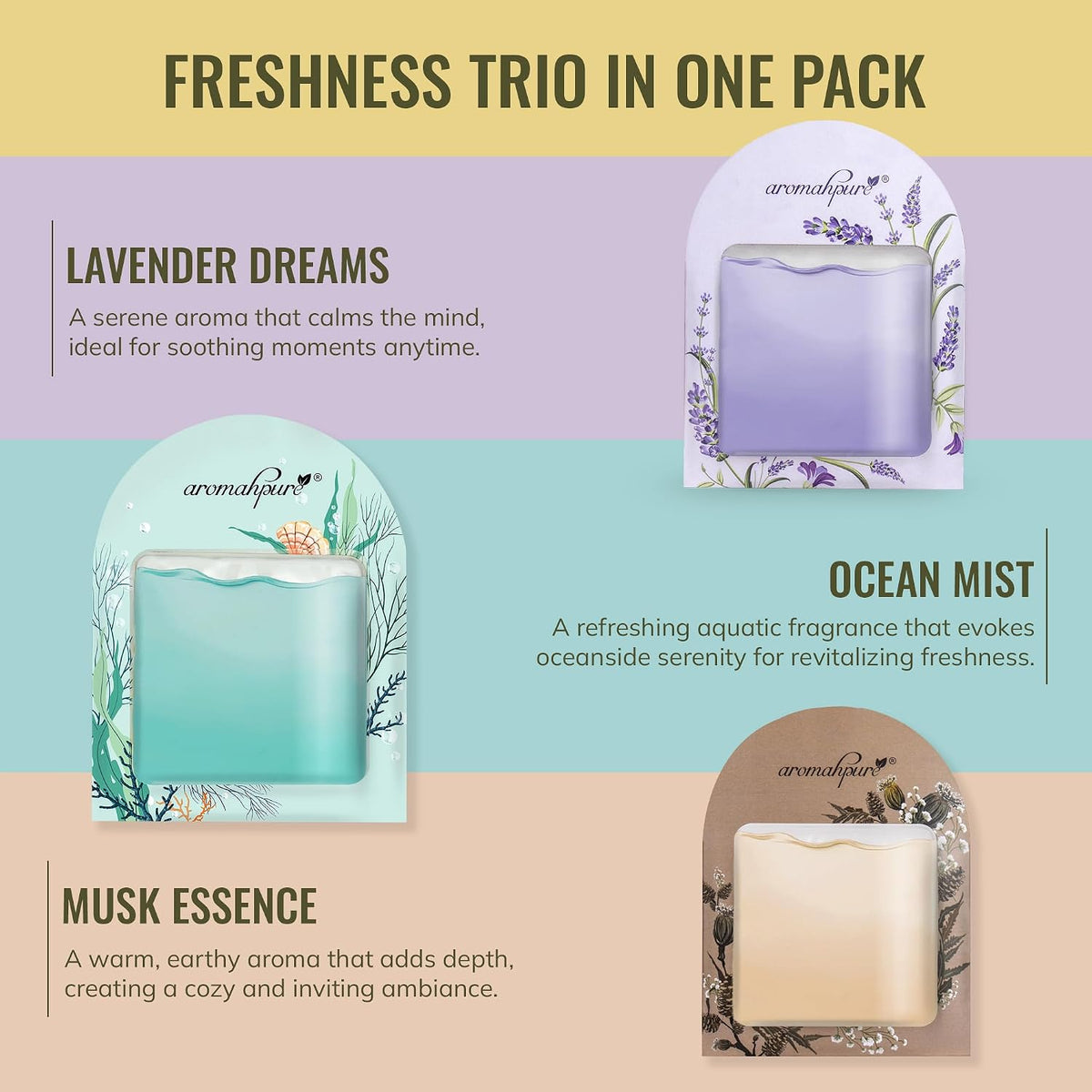 Aromahpure Gel Wink Hanging Car Perfume | Long-Lasting Gel Based Car Air Freshener | Car Accessories | Last Up to 30 Days (Musk-Aqua-Lavender)