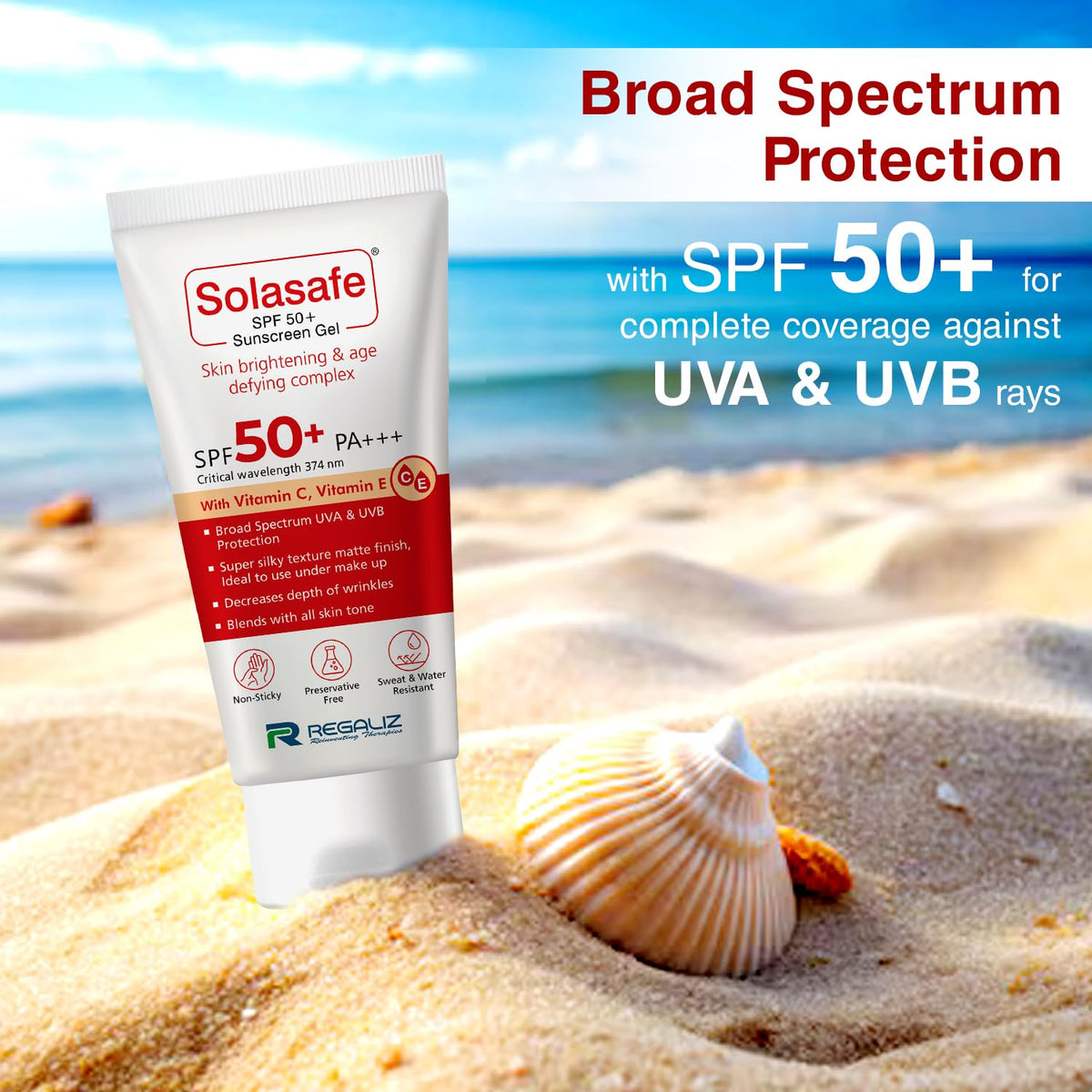 Regaliz Sunscreen SPF 50+ | Broad-Spectrum UVA & UVB Protection | Water-Resistant, Lightweight, and Non-Greasy Formula | Anti-Aging and Blue Light Protection |