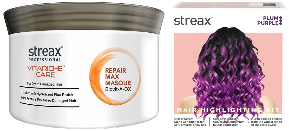 Streax Vitariche Care Smooth and Shine Hair Mask For Women Hair Colour Highlight Kit | Purple Hair Colour, Plum Purple - Pack of 1