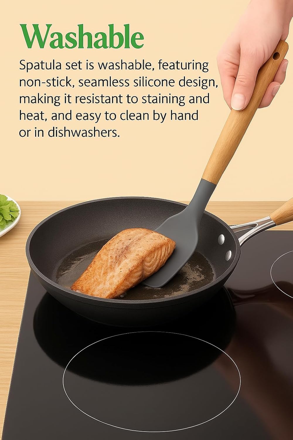 Sakoraware Silicone Spatula Set with Wooden Handle Kitchen Tools Mixing | Serving Cooking Spoon | Turner | Soup Ladle | Non-Stick | BPA Free Kitchen Tools Set o