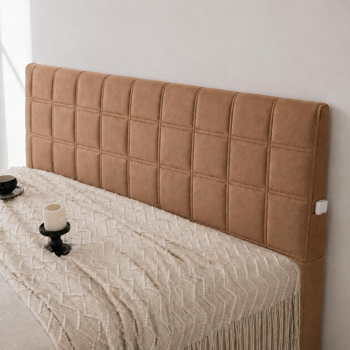 HOMETHREADS Velvet Headboard Cover with Light 6–8mm Foam Padding | Fits 5 Ft Bed Back Only | Measure Length & Height Before Buying | Soft Backrest Protector | L