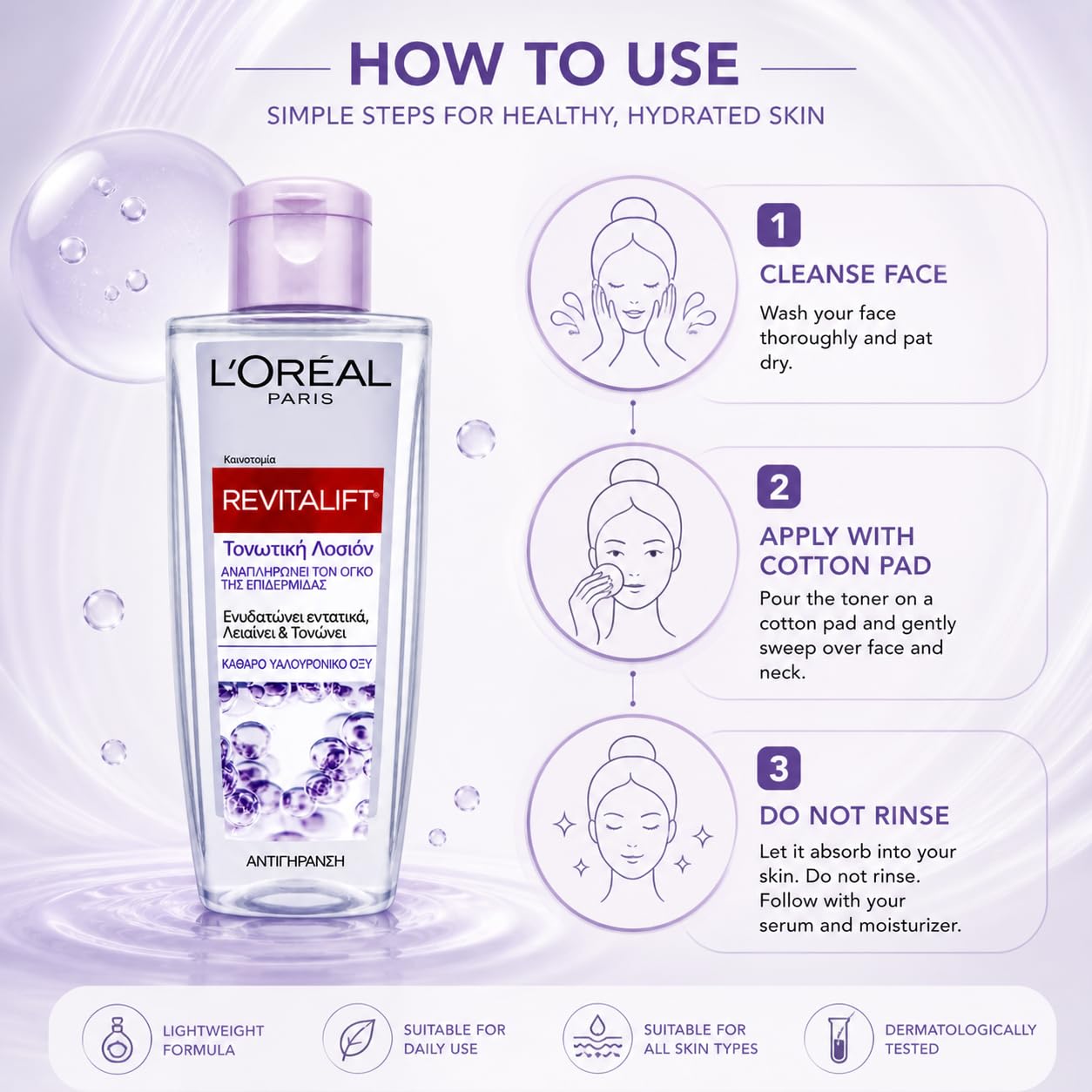 L'Oréal Paris Revitalift Filler Plumping Toner 200ml | Hydrating & Smoothing Face Toner for Firm, Fresh & Radiant Skin | Daily Skin Prep & Anti-Aging Care