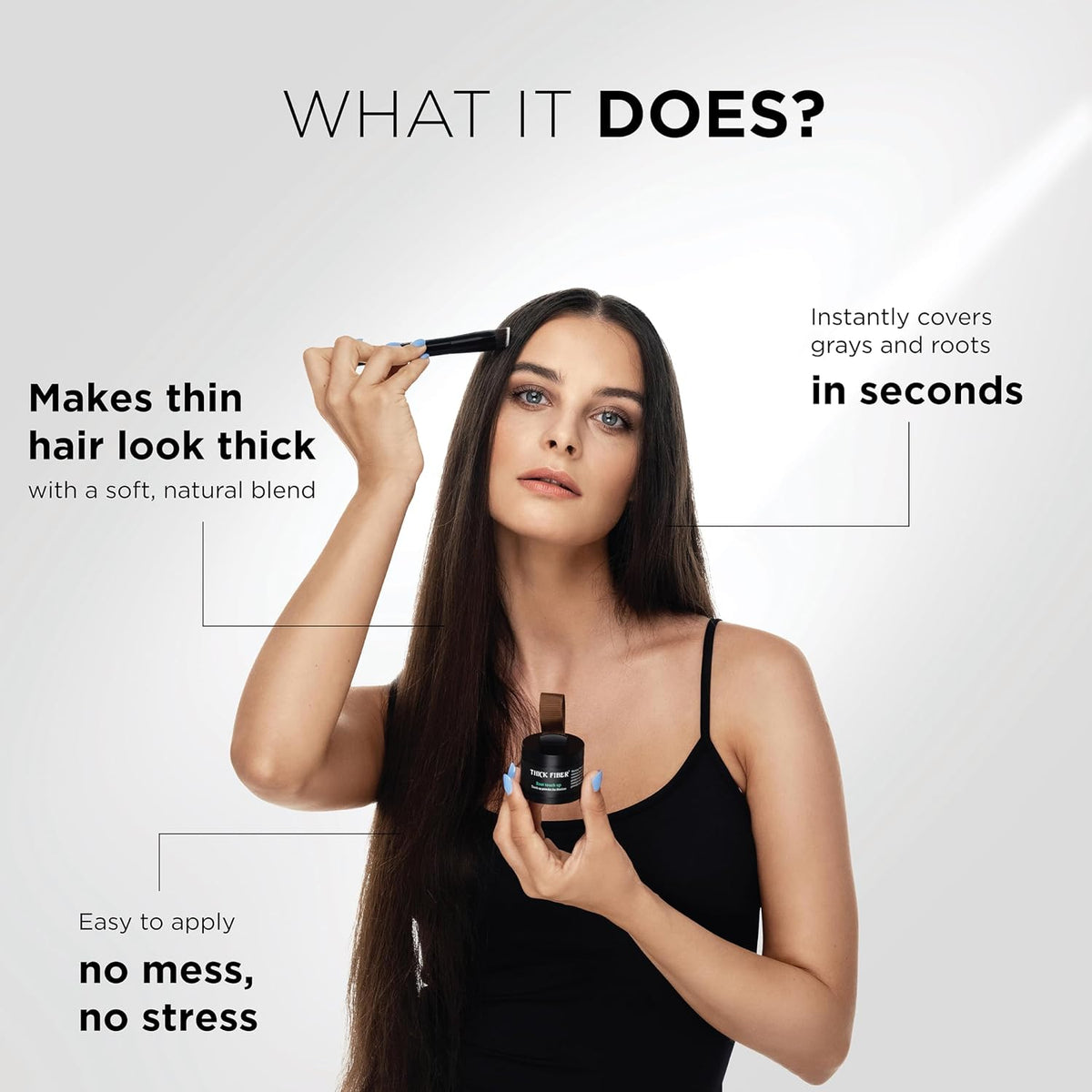 THICK FIBER Root Touch Up & Hairline Powder with Brush (Black) 4g Black 4 g (Pack of 1)