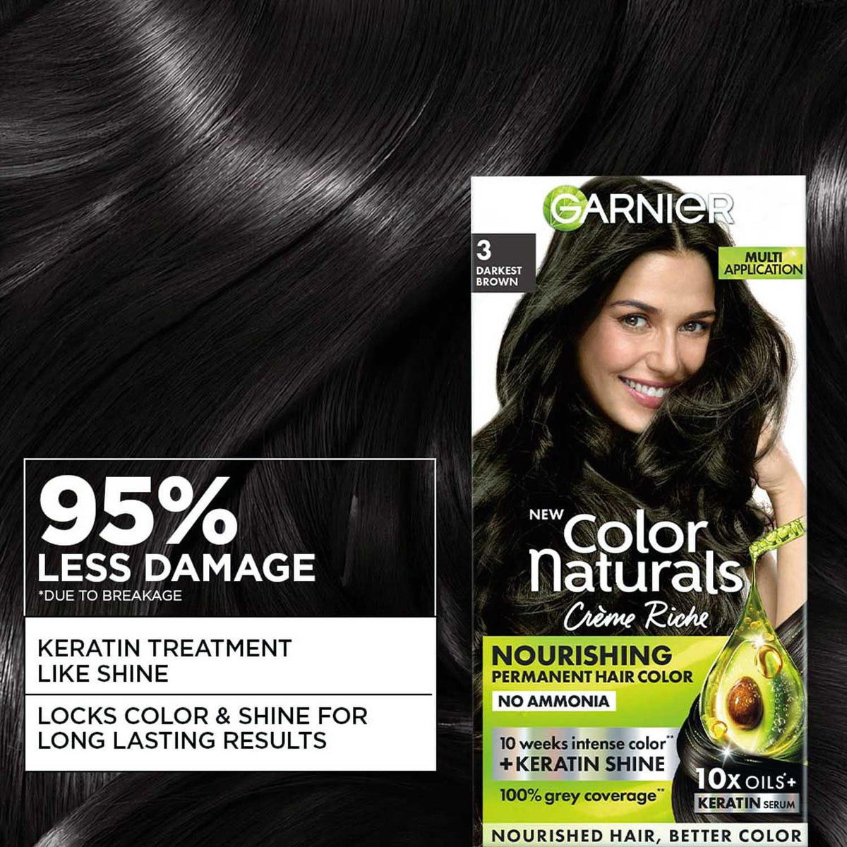 New Garnier Color Naturals with Keratin Shade 3 Darkest Brown SHADE 3, DARKEST BROWN (Pack of 1)