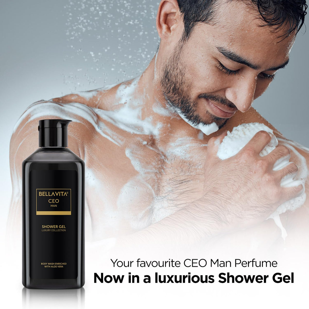 BELLAVITA CEO Man Body Wash 250ml Refreshing Shower Gel for Men | Deep Cleansing, Hydrating and Moisturising Skin with Aloe Vera & Charcoal Powder Citrus