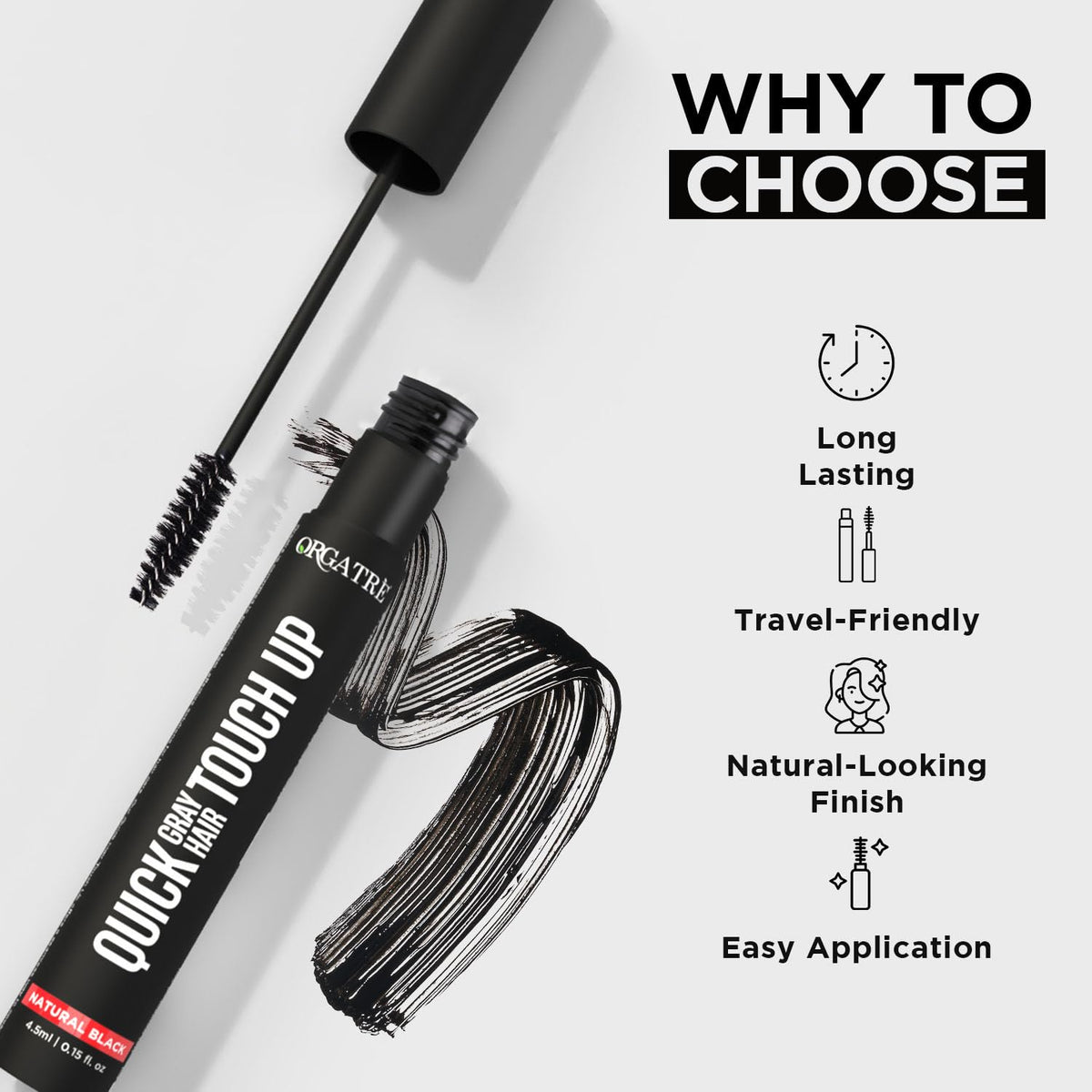 Orgatre Quick Gray Hair Touch Up Stick Black 4.5ml Instant White Hair Fixer