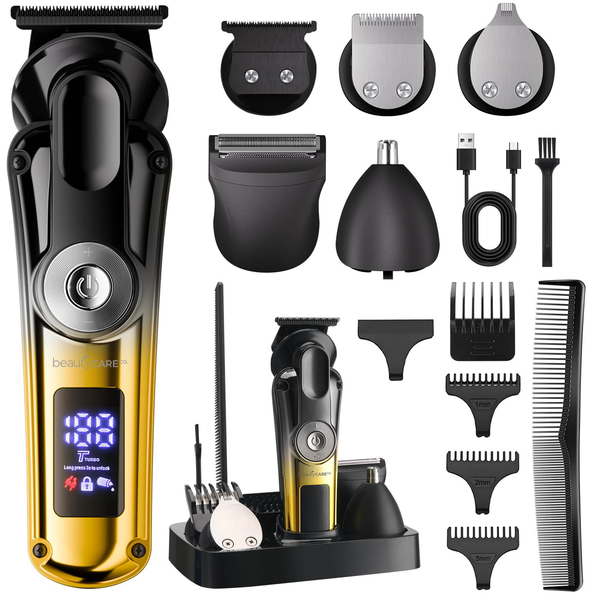 14-in-1 Grooming Kit for Men, Zero-Gapped T-Blade Trimmer Gold