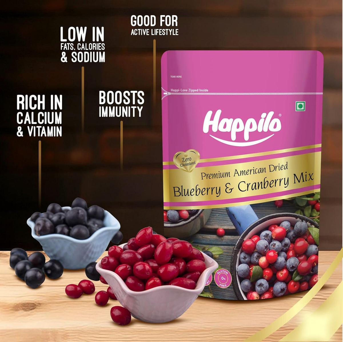 Happilo Premium Dried Blueberry Cranberry Duet 200 grams Pack | Healthy Snacks, Dry fruits|Dried Cranberries & Blueberries Mix | Natural Real Dried Berries | Lo