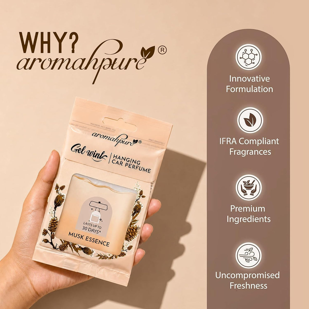 Aromahpure Gel Wink Hanging Car Perfume | Long-Lasting Gel Based Car Air Freshener | Car Accessories | Last Up to 30 Days (Musk-Aqua-Lavender)
