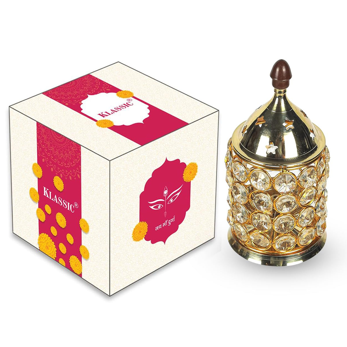 Klassic 4.5 Inch Swastik Akhand Diya with Borosilicate Glass Shade | Pure Brass Oil Lamp for Mandir, Daily Puja, Pooja Room, Diwali, Prayer, Wick Holder Festive