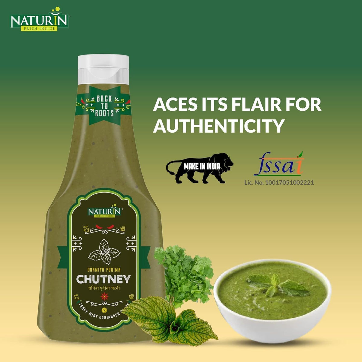 Naturin Dhaniya Pudina Chutney – Classic Mint & Coriander Sauce | Spicy, Tangy, Vegan & Gluten-Free | Perfect for Chaat, Samosa, Snacks