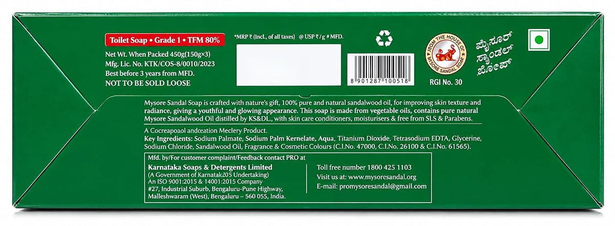 Mysore Sandal Original Bathing Soap 450g (150g x Pack of 3) | Sandalwood | Natural Moisturising Bath Soap