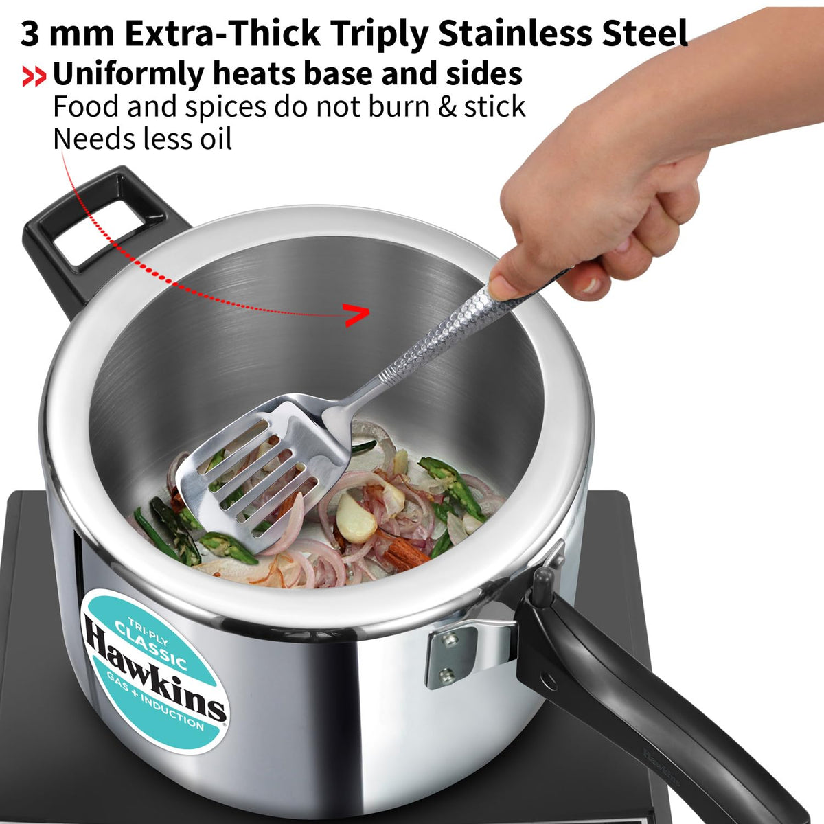 Hawkins 3 Litre Tri-Ply Pressure Cooker cum Pan, Triply Stainless Steel Inner Lid Cooker, Pan, Silver (SSTPP3) 3 Litres