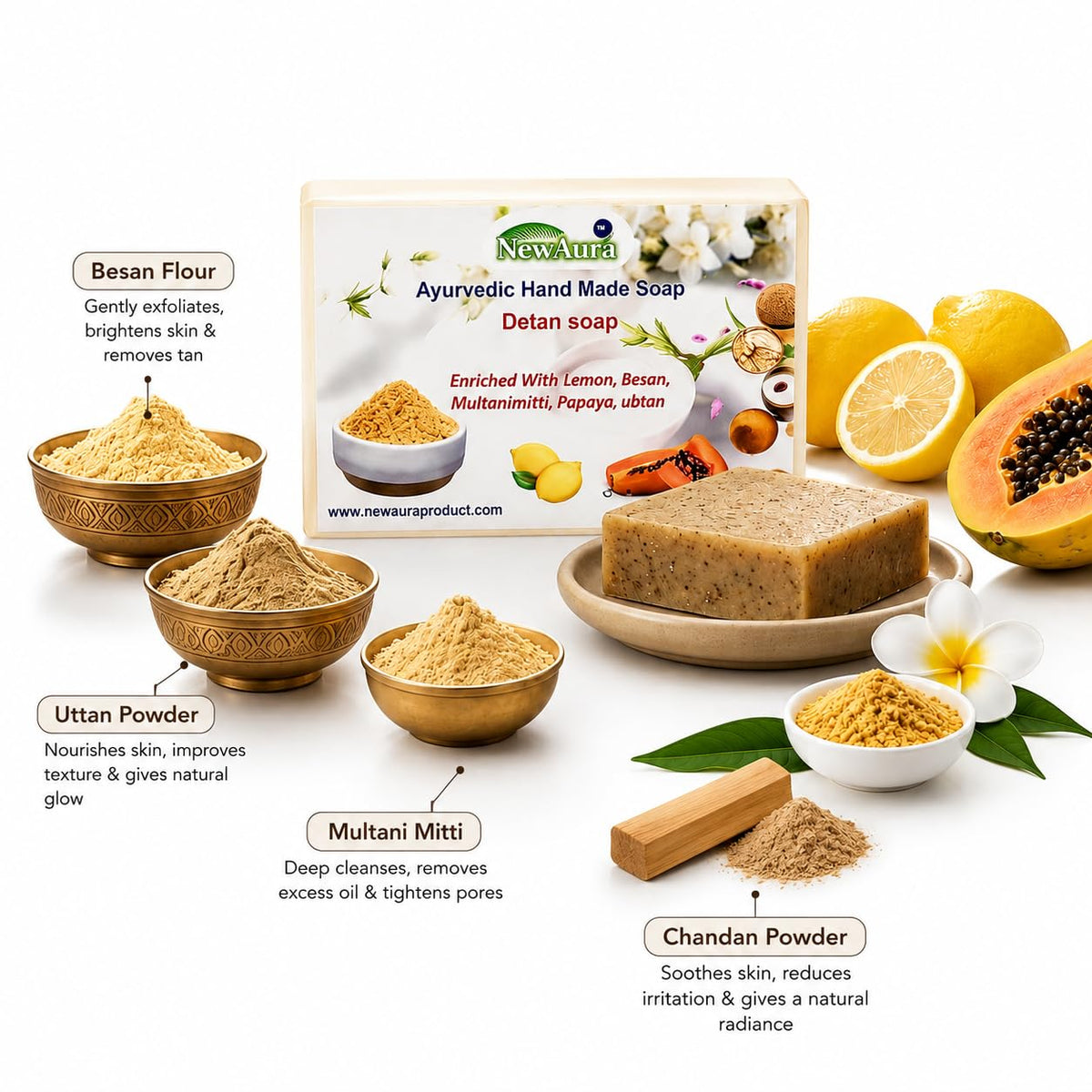 Ghar Ka Magic NewAura Detan Ayurvedic Handmade Soap Combo Pack 300g