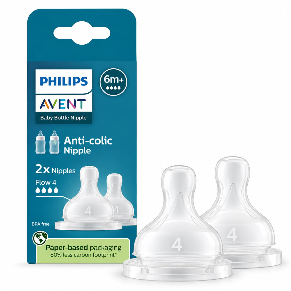 Philips Avent Anti-Colic Nipple | 6m+ Flow | Newborn Baby Bottle Teat | BPA Free | Pack of 2 | Suitable for All Philips Avent Anti-Colic Classic Feeding Bottles