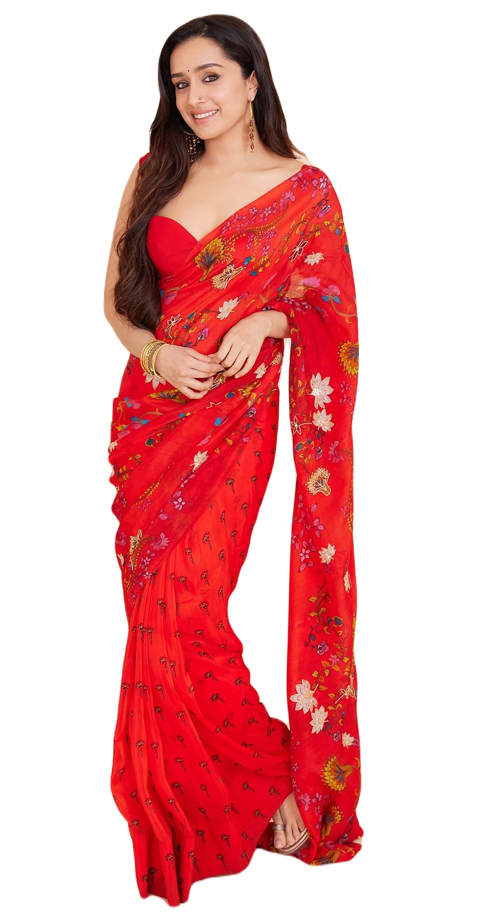 Sidhidata Women's Georgette Printed Saree With Unstitched Blouse Piece (shraddha kapoor stree 2 look Saree)