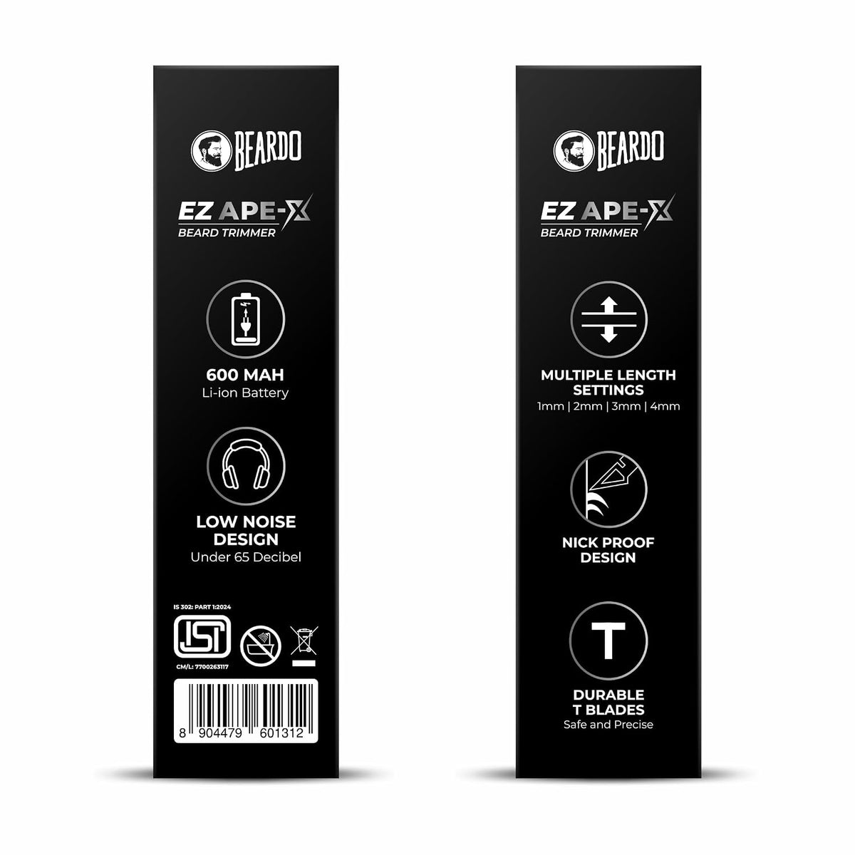 Beardo EZ Ape-X Beard Trimmer for Men | Trimmer for Gen Z | 110 Mins Runtime | 7000 RPM Powerful Motor | Multiple Length Settings | Durable Trimmer Black Apex E