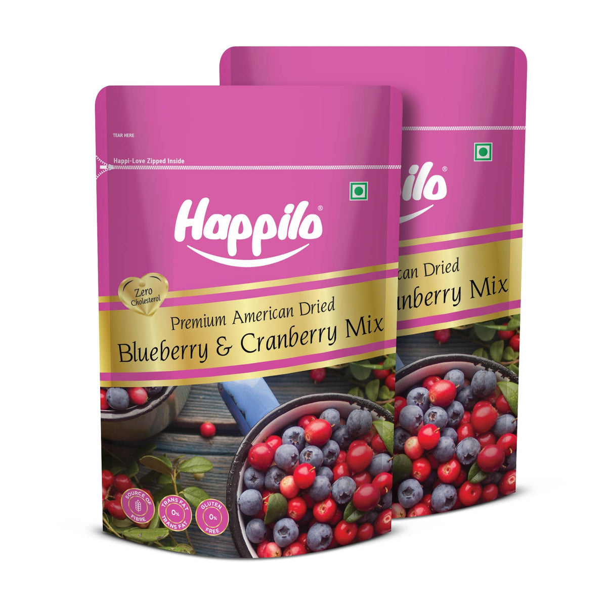 Happilo Premium Dried Blueberry Cranberry Duet 200 grams Pack | Healthy Snacks, Dry fruits|Dried Cranberries & Blueberries Mix | Natural Real Dried Berries | Lo