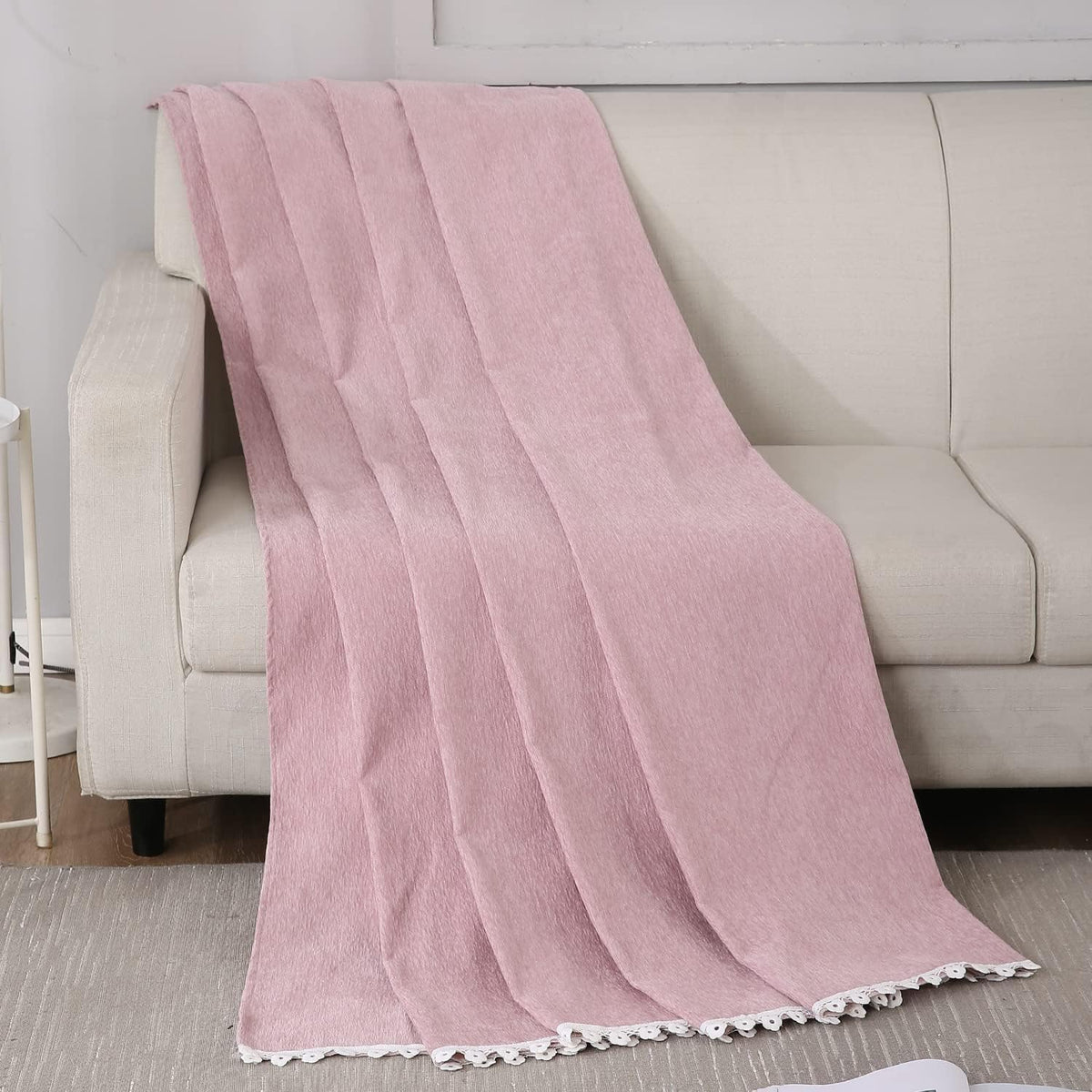HOMETHREADS Chenille Fabric Sofa Cover, Luxury Soft Slipcover for Couch, Armchair & Loveseat, Thick Textured,Washable & Durable Sofa Cover (Peach, 3 Seater Smal
