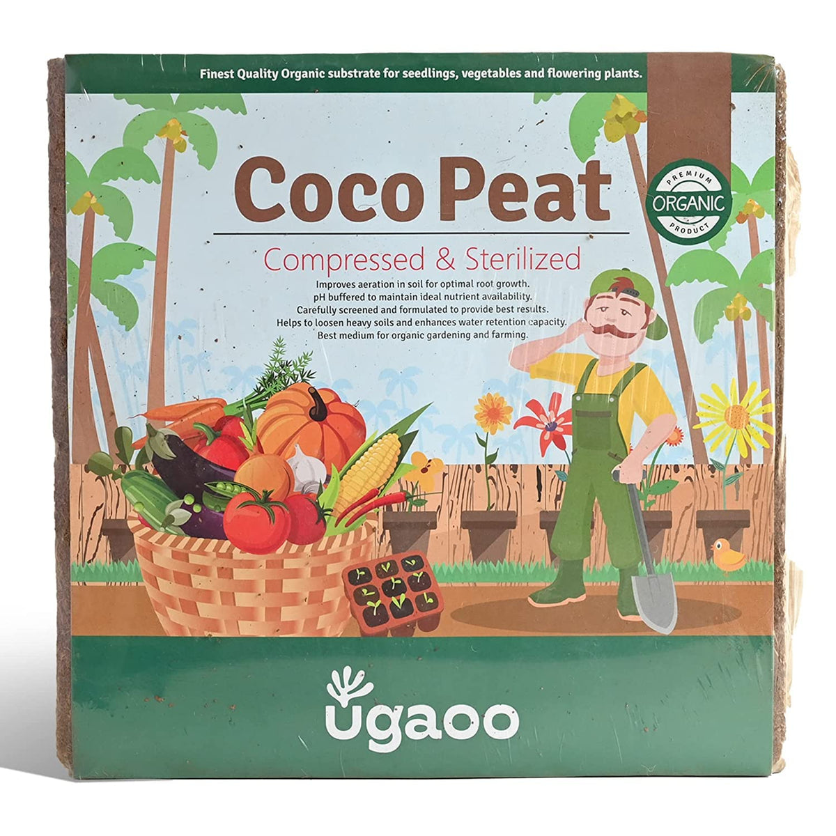 Ugaoo Cocopeat Block 5 Kg | Expands Upto 75 litres of Light Coco Peat Growing Medium | Pre-Washed Low-EC Cocopeat for Plants Seed Starting Hydroponics and Potti