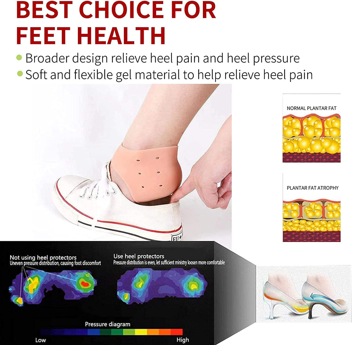 Insole For Shoes Men Height Increase Insole With Gel Heel Pad For Heel Pain Silicon Heel Pad For Women Pain Relief Silicon Heel Pad For Women For Men Ankle Supp