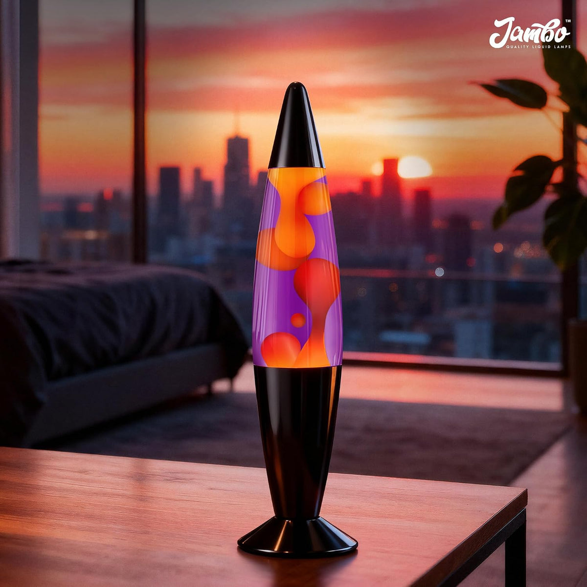 Jambo 16-Inch Beautiful Lamp with Wax, Relaxing Night Light Home Decor, Extra Tall, Living Room Office Bedroom Lamp for Adults, Teens, Kids (16", Black Base, Pu