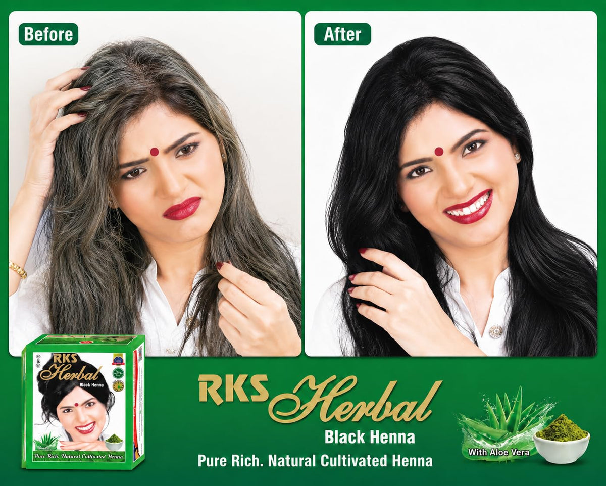 RKS Herbal Henna Mehendi for Hair Women & Men | Natural Black Hair Colour | Black Henna Powder | Herbal Hair Colour Powder | Grey Coverage | Long Lasting Color