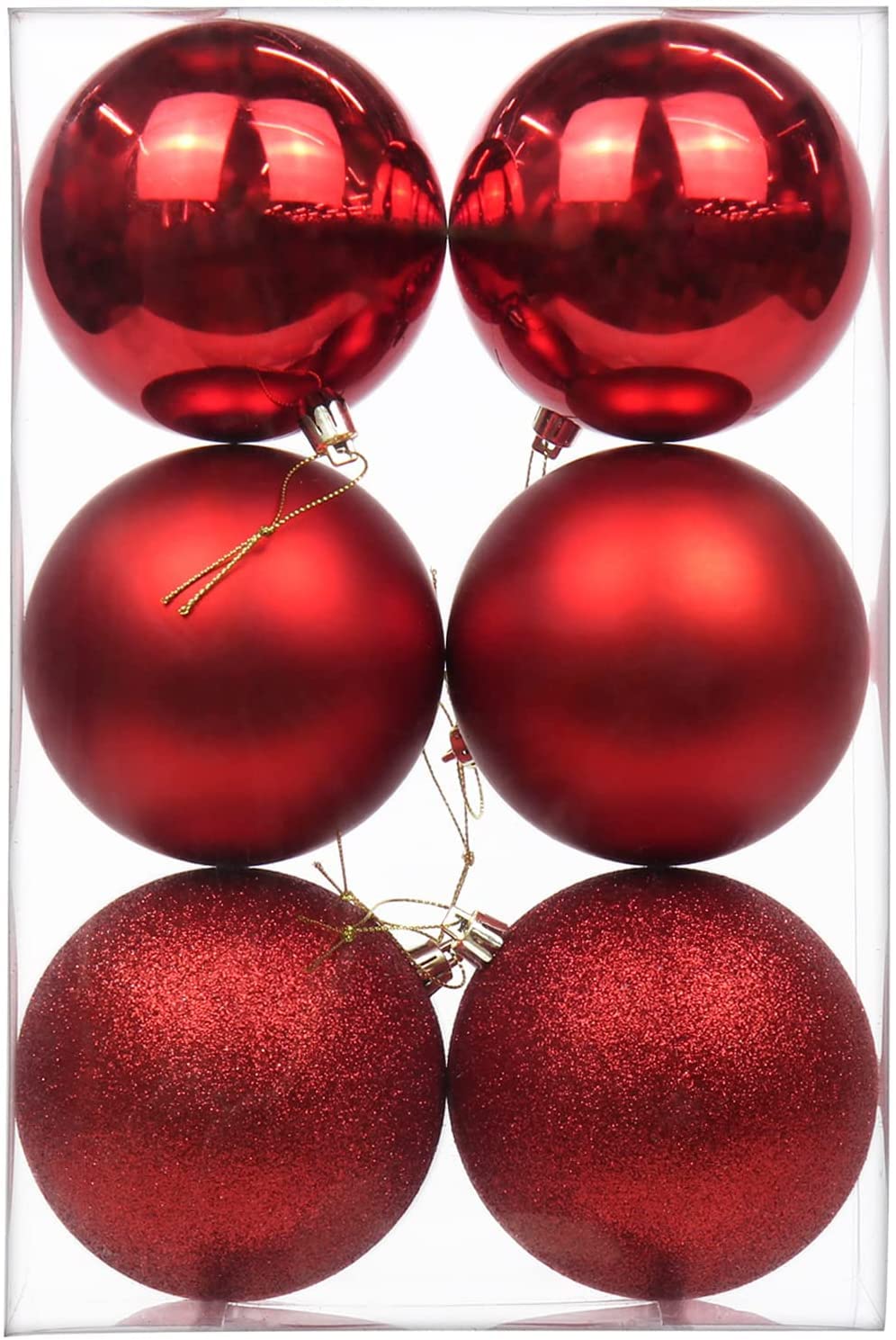 Smizzy Christmas Decorations Big Ball Ornaments (7 cm Diameter, Pack of 6, Red) 3 Different Patterns Tree Balls Decoration| Baubles Hanging Loop for Xmas Holida