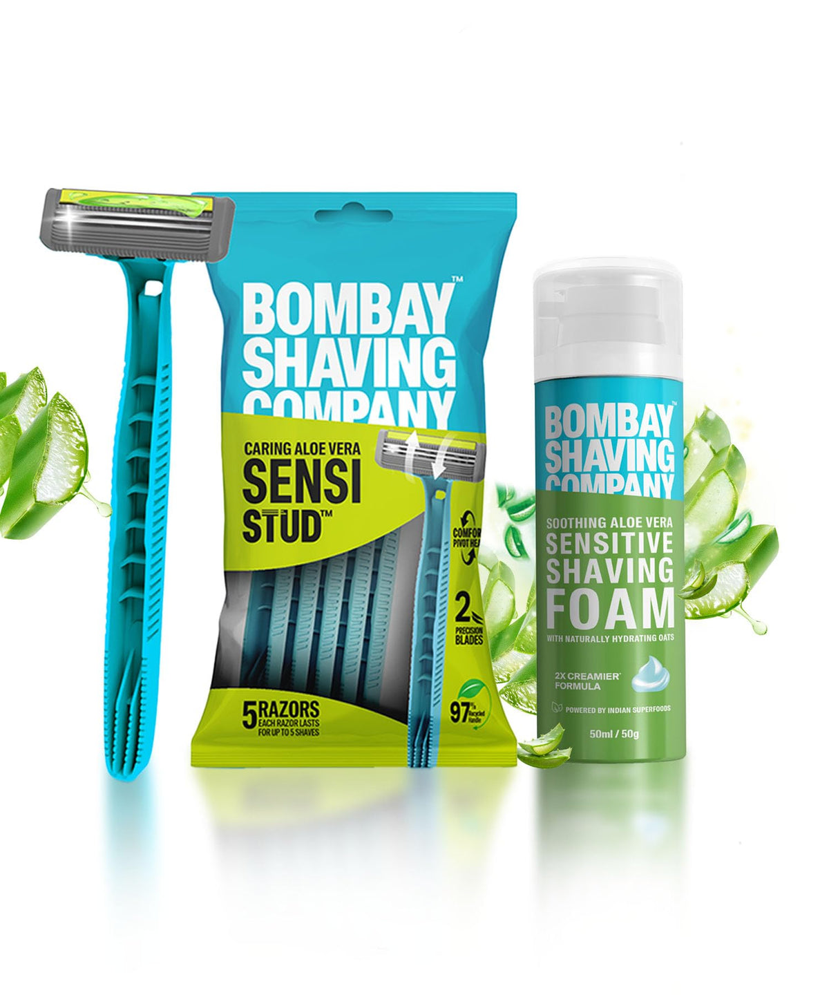 Bombay Shaving Company Sensi Stud Disposable Razor (Pack of 5) and Sensitive Shaving Foam Combo | Shaving Cream for Men offers | All Skin Type Saving Cream Best