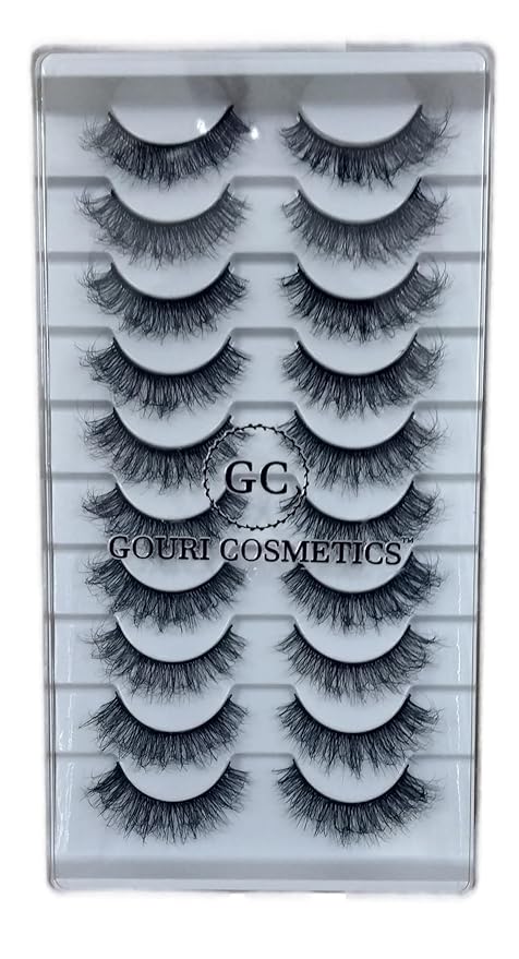GOURI COSMETICS™ 3D FALSE EYELASHES - False Eyelashes for Women - (10 Pair Pack) TM10 204