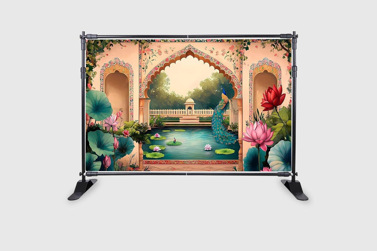 Lotus Pond & Peacock Background Photography Backdrops Nature Backdrop Curtain Cloth Birthday Background Seamless Photo Booth Prop Backdrop Size 5Feet Height & 8