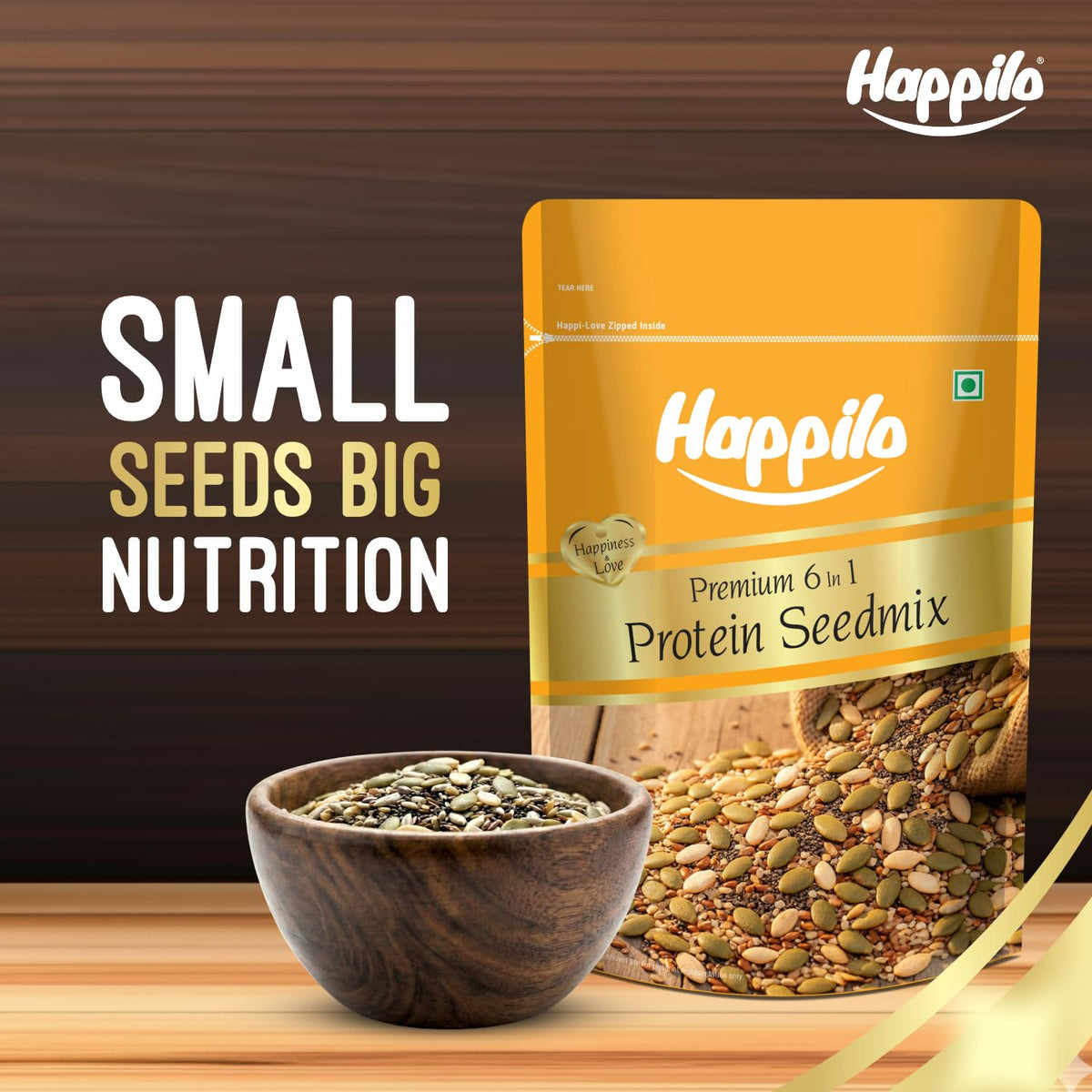 Happilo Premium 6 in 1 Super Seeds Mix 250g, Chia, Roasted Pumpkin, Sunflower, Flax, Watermelon, Sesame, Diet Snacks, Super Healthy Food, 27% Protein 250 g (Pac