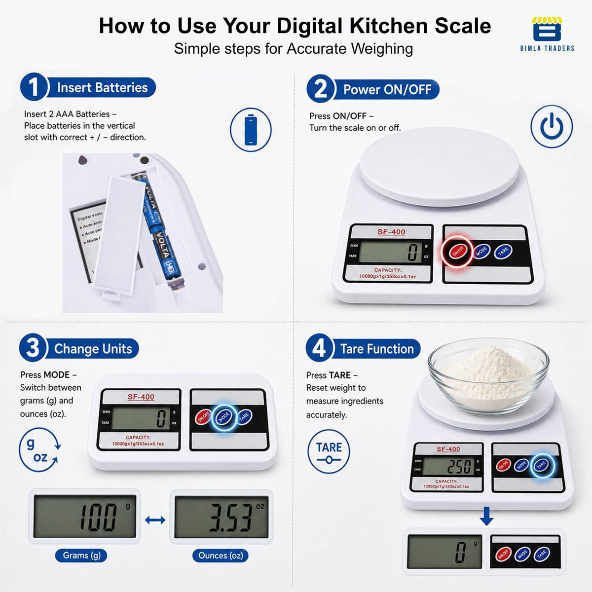 CRAE SF-400 Digital Kitchen Weighing Scale | 10Kg x 1g Precision | 1 year (6+6 months) warranty | Food Scale with LCD Display for Cooking, Baking, Meal Prep & H