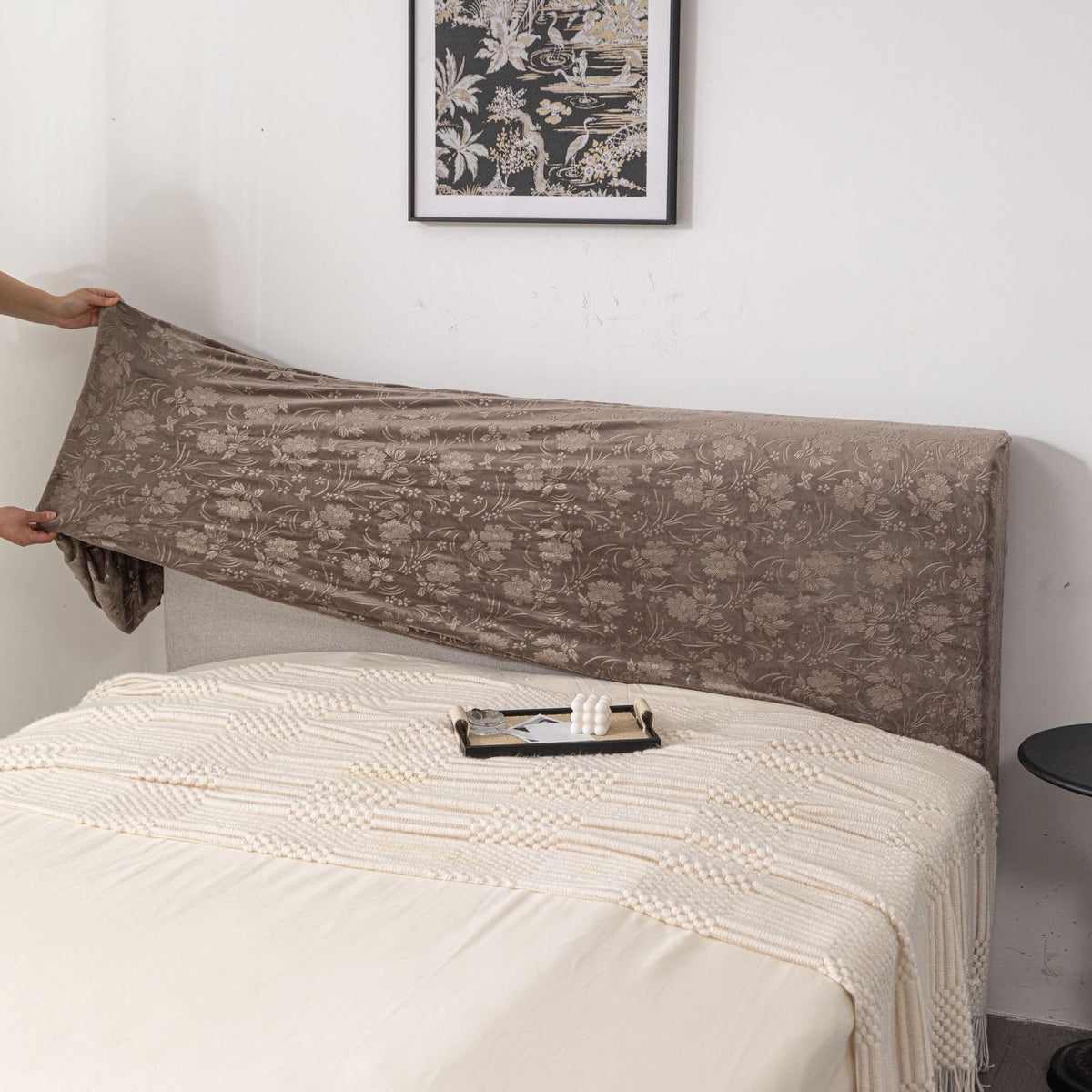 HOMETHREADS Stretchable Velvet Headboard Cover | Soft, Dust-Proof & Wrinkle-Resistant Bed Back Protector | Fits Leather, Wooden & Fabric Bedsides | for 5ft to 5
