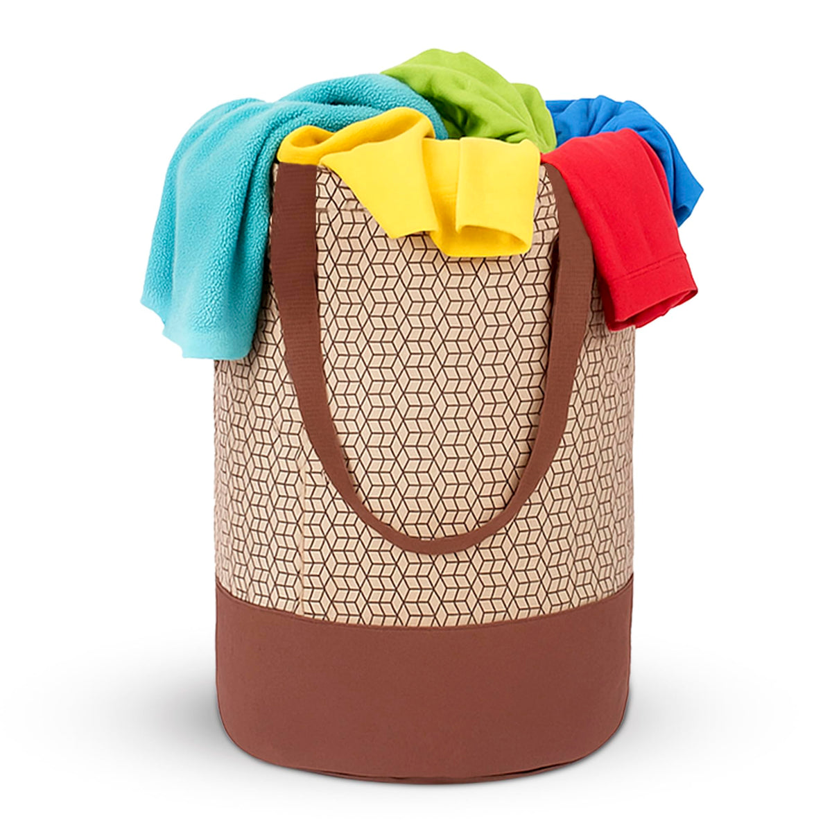 GLUN® Round Printed Laundry Bag, Beige & Brown Foldable Waterproof 45 Liter Capacity, Non-Woven Toys & Cloth Storage Bag Pack Of 1 Round-Laundry-Bag