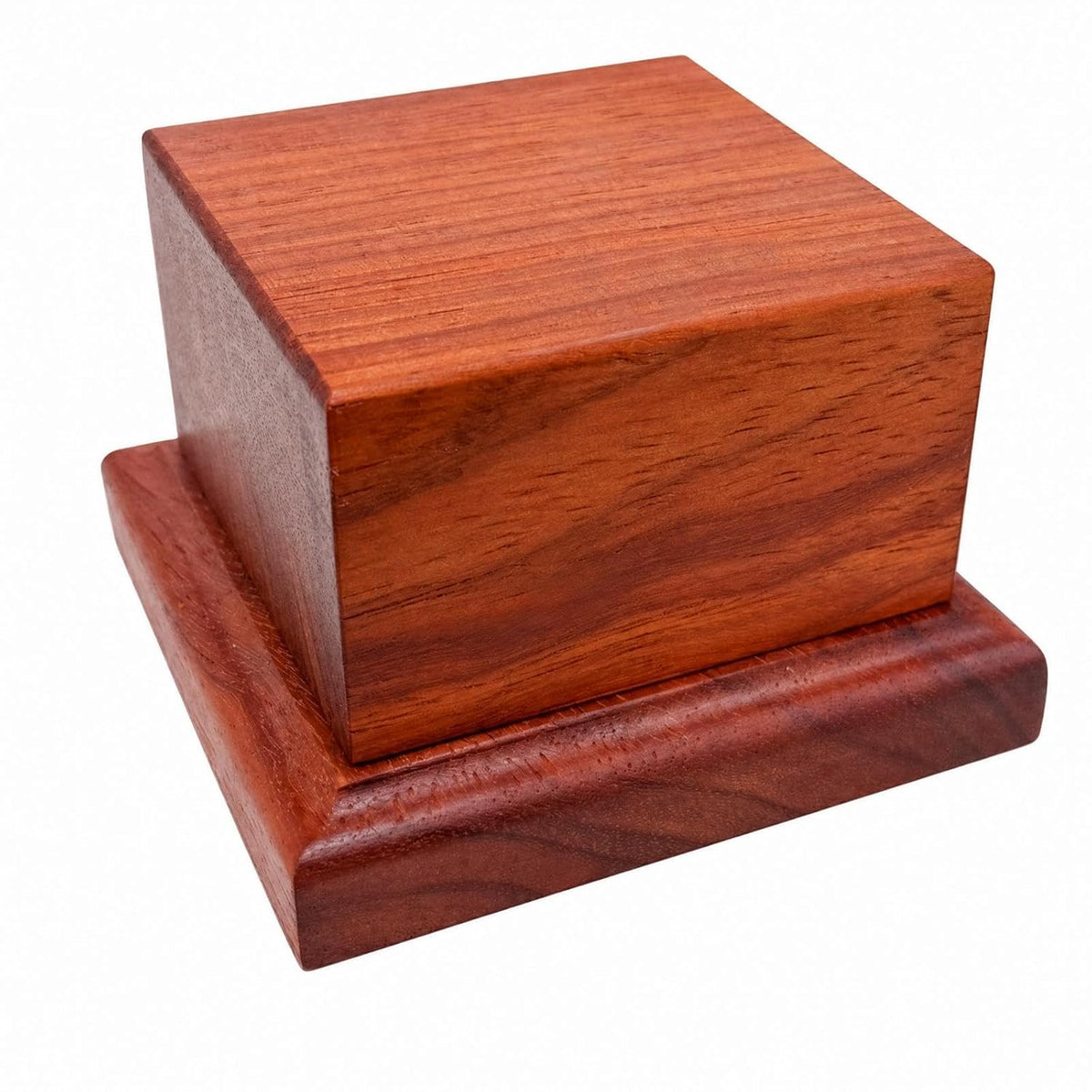 CALANDIS Square Wooden Display Pedestal Polished Small Wooden Display Block with Stepped Base Versatile Red Pear Hardwood Figurine Stand for Collectors Square 1