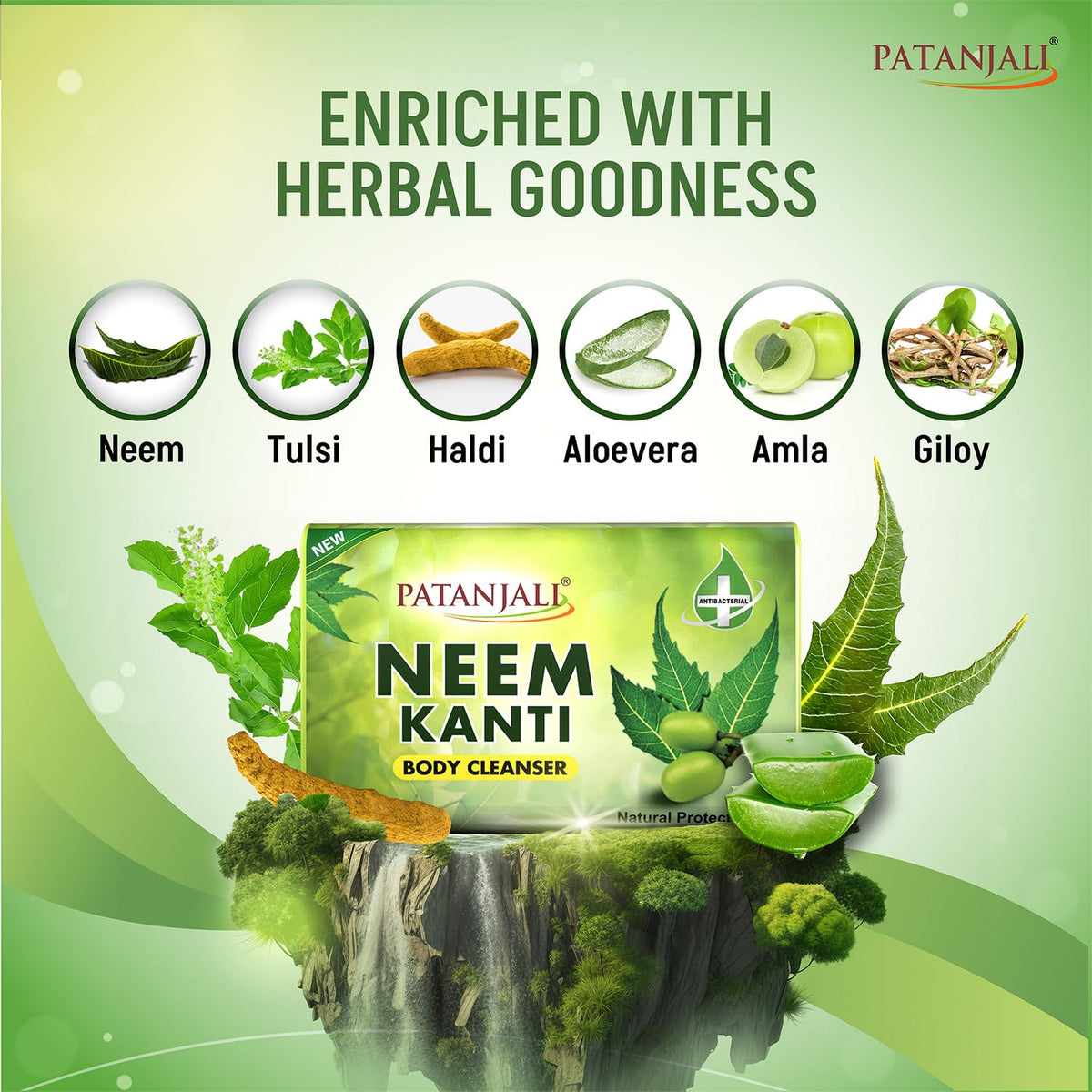 Patanjali Neem Kanti Herbal Body Cleanser Soap for Men and Women (150g, Pack of 4), Moisturizing & Deep Cleansing, Natural Neem Soap for Dry Skin 150 g (Pack of