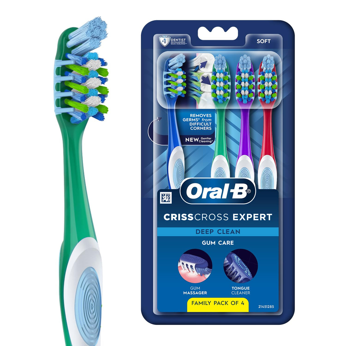 Oral-B Criss Cross Gum Care Soft Toothbrush For Adults, Soft Bristles, Healthier Gums, Multicolour Tooth Brush Set, Oral B Dentist Recommended Brand (Family Pac