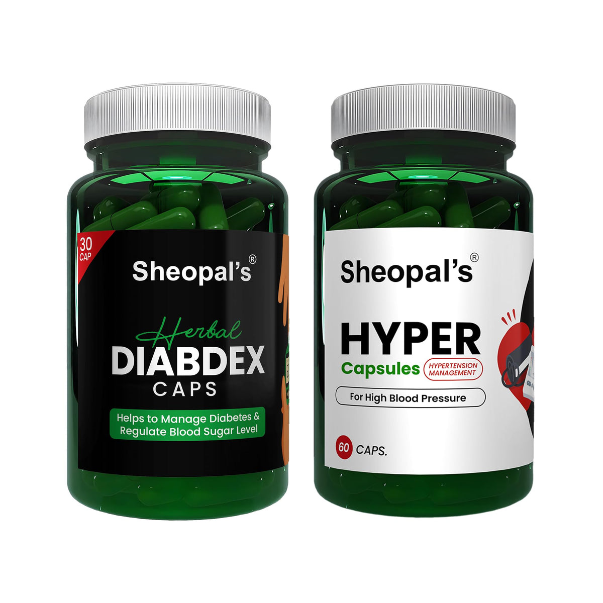Sheopals Super Combo Herbal Diabdex 30capsule for Blood Sugar & Hyper 60capsule for hypertension