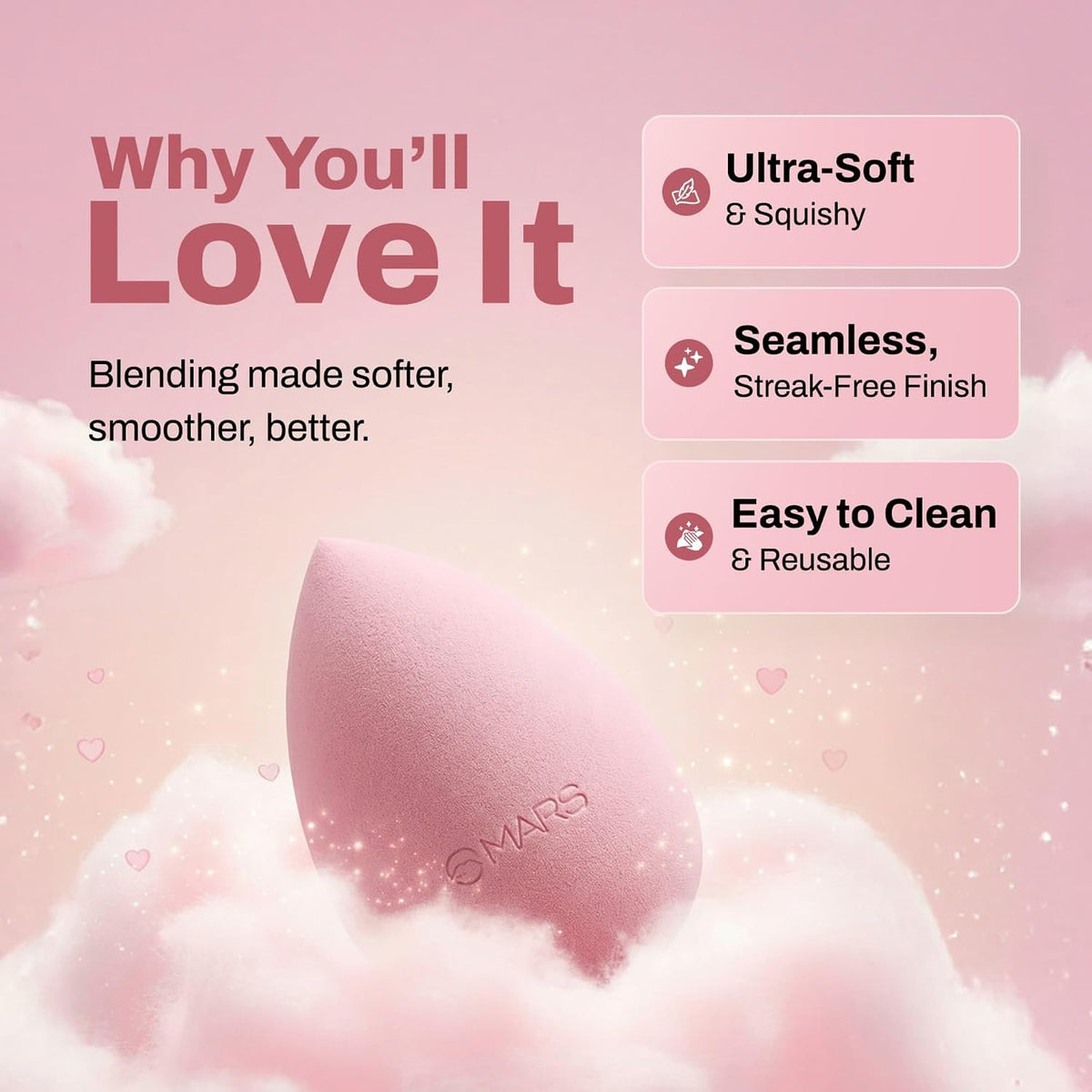 MARS Squishy Makeup Blender | Seamless Natural Finish | Minimal Product Absorption | Soft Latex-Free | Uses for Foundation, Concealer, Contour & Powder SQUISHY