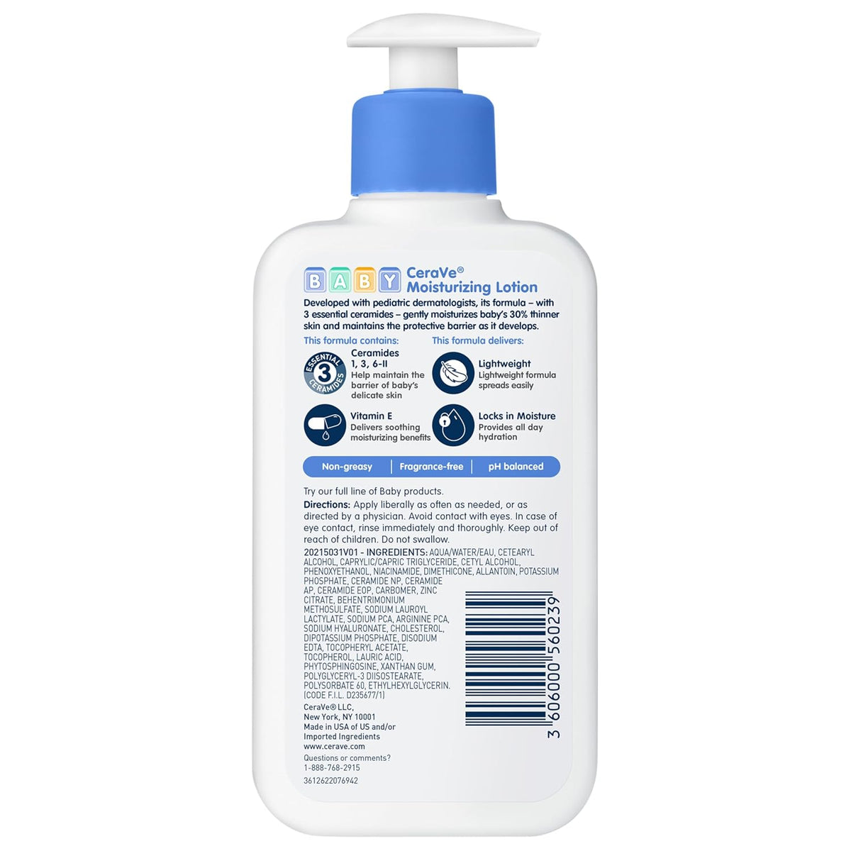 CeraVe Baby Lotion 8 Ounce Gentle Baby Skin Care with Hyaluronic Acid Paraben & Fragrance Free