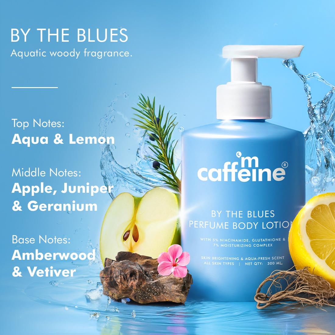 mCaffeine Bright Body Duo | By The Blues Exfoliating & Brightening Scrub & Perfume Lotion | 6% Actives | Walnut & Apricot | Niacinamide & Glutathione | 72 hr Mo
